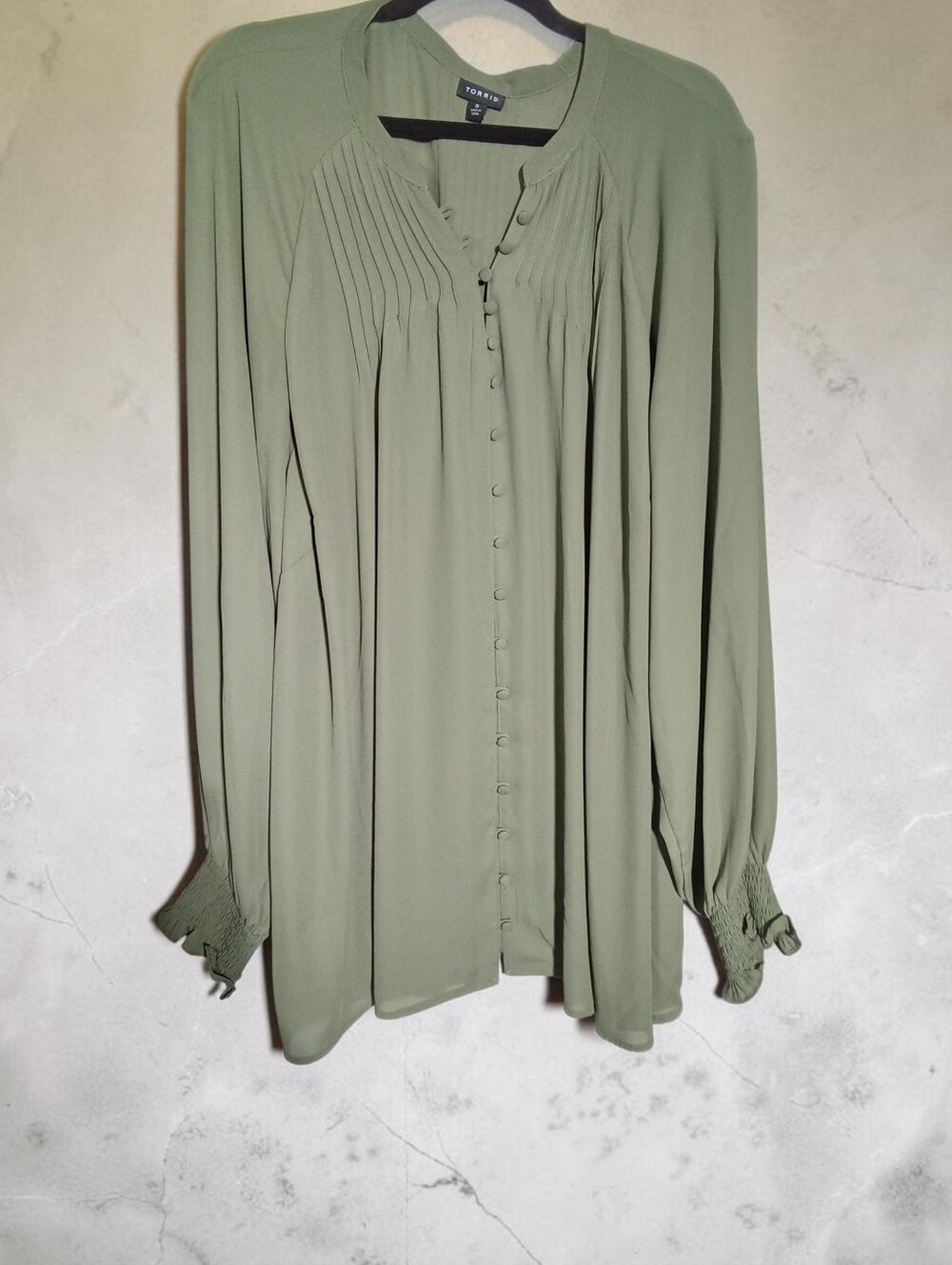 Torrid Olive Green Button-Front Pleated Yoke Blouse